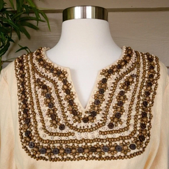 Victor Costa Occasion Yellow Linen Tunic w/ Beads - Picture 4 of 6